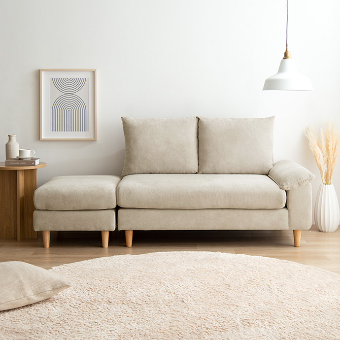 【2点セット】Mellow オットマン付き2人掛けカウチソファ