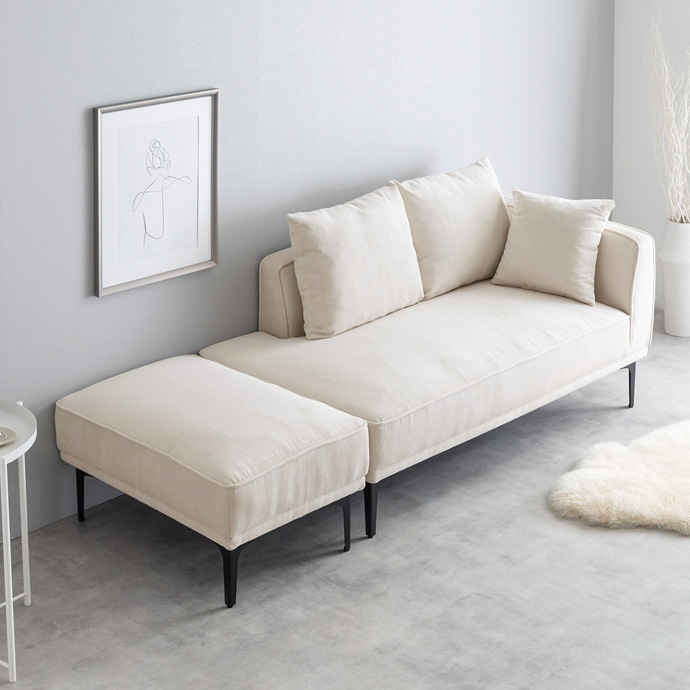 【2点セット】Siena オットマン付き2人掛けカウチソファ