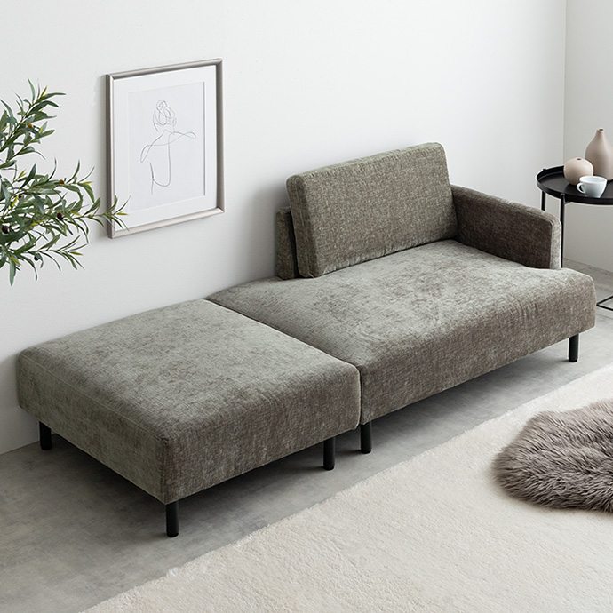 【幅178cm】Cody コンセント・オットマン付き2人掛けカウチソファ