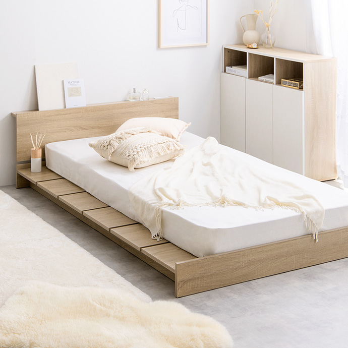 【シングル】Yuseong 幅120cm幅広すのこローベッド　ヘッドボードタイプ