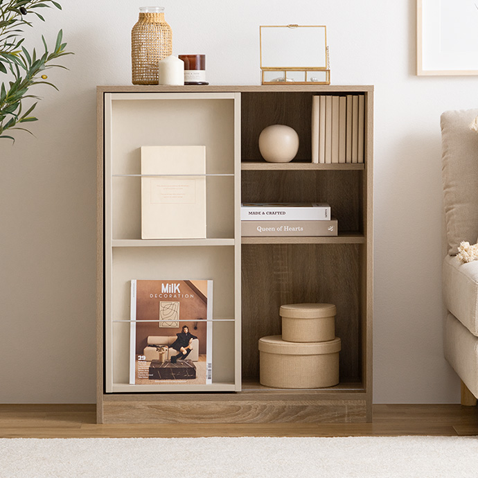 【幅71cm】Mysa スライド収納付本棚ラック