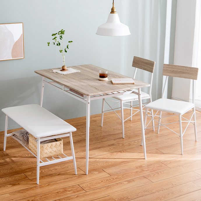 【4点セット】Roly 幅110cm ダイニングテーブル+ダイニングベンチ+チェア2脚