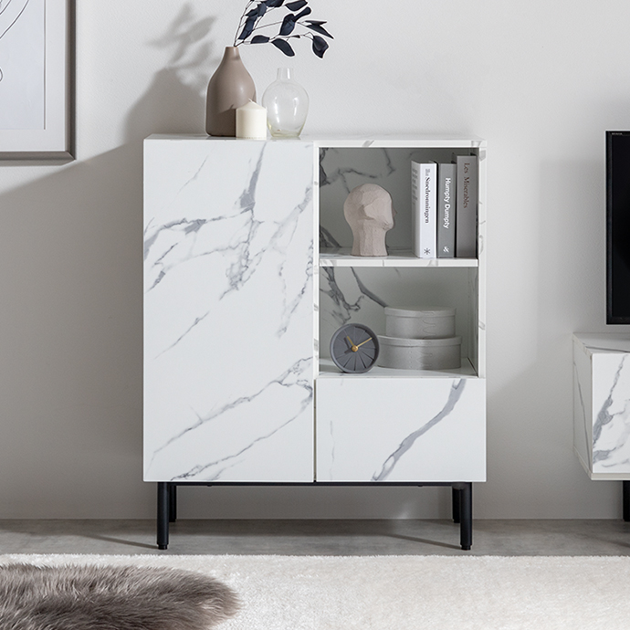 【幅72cm】Ellis 大理石柄キャビネット