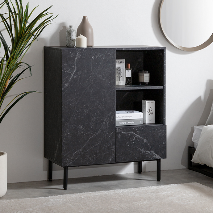 【幅72cm】Ellis 大理石柄キャビネット