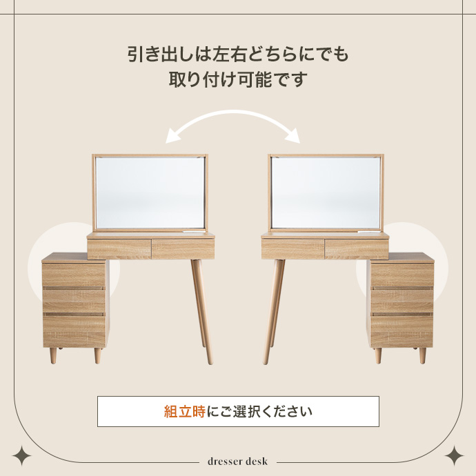 組み立て時、左右お好きなレイアウトを選択可能