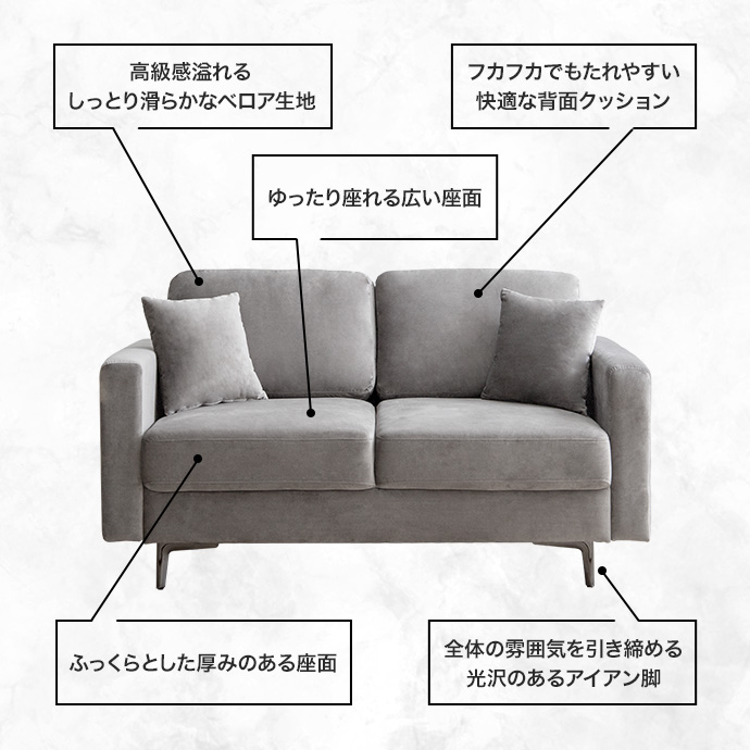 約200kgAlly 2人掛けベロアソファ