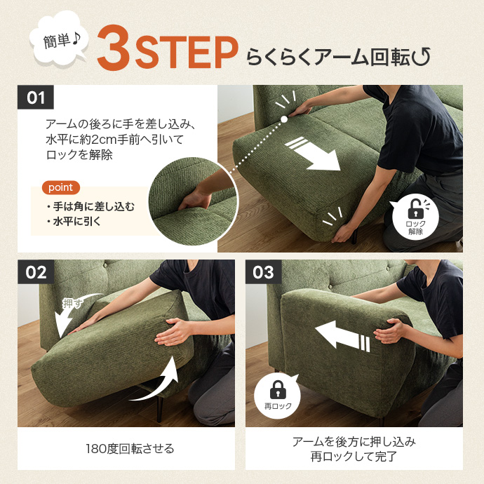 アーム回転はらくらく簡単３STEP