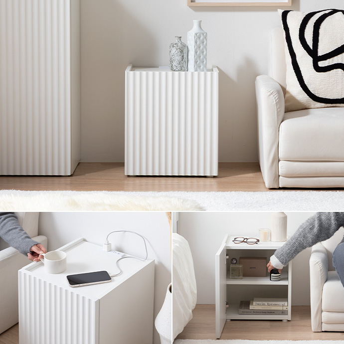 海外インテリアのような、波型扉が魅せるサイドテーブル