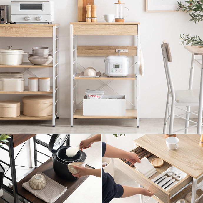 すっきりシルエットに頼れる収納力を備えたレンジラック